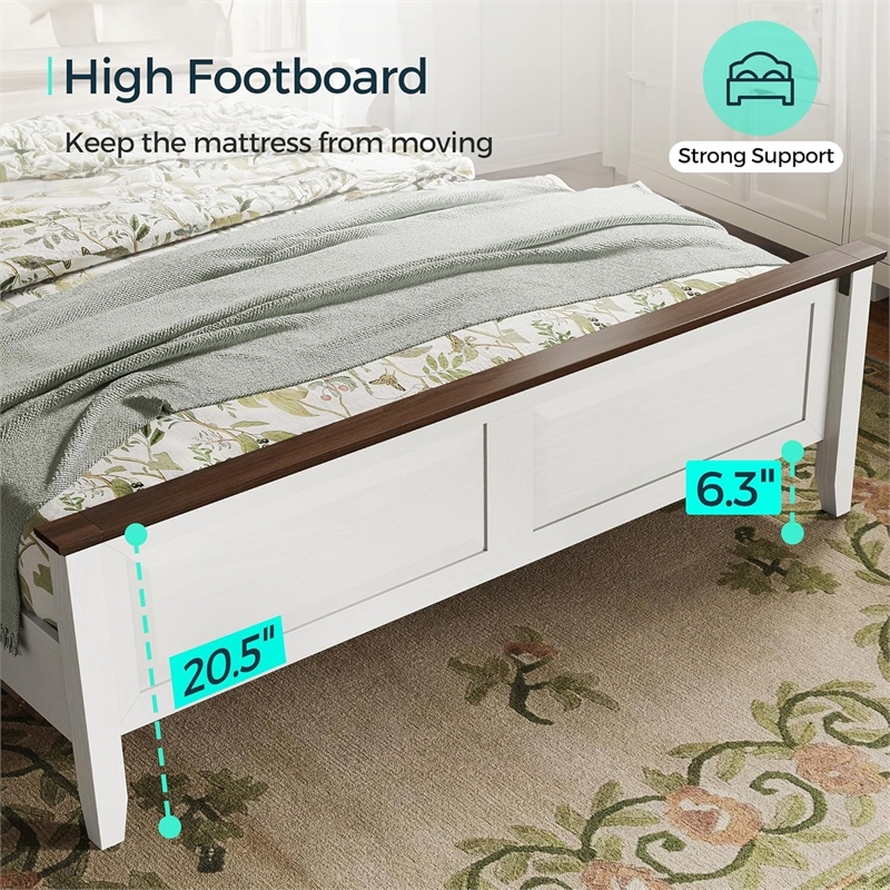 Rustic Full Bed Frame White Headboard Footboard No Box Spring