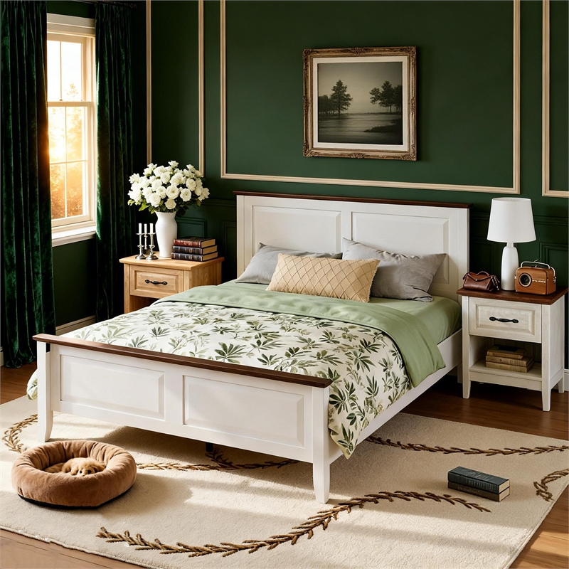 Rustic Full Bed Frame White Headboard Footboard No Box Spring