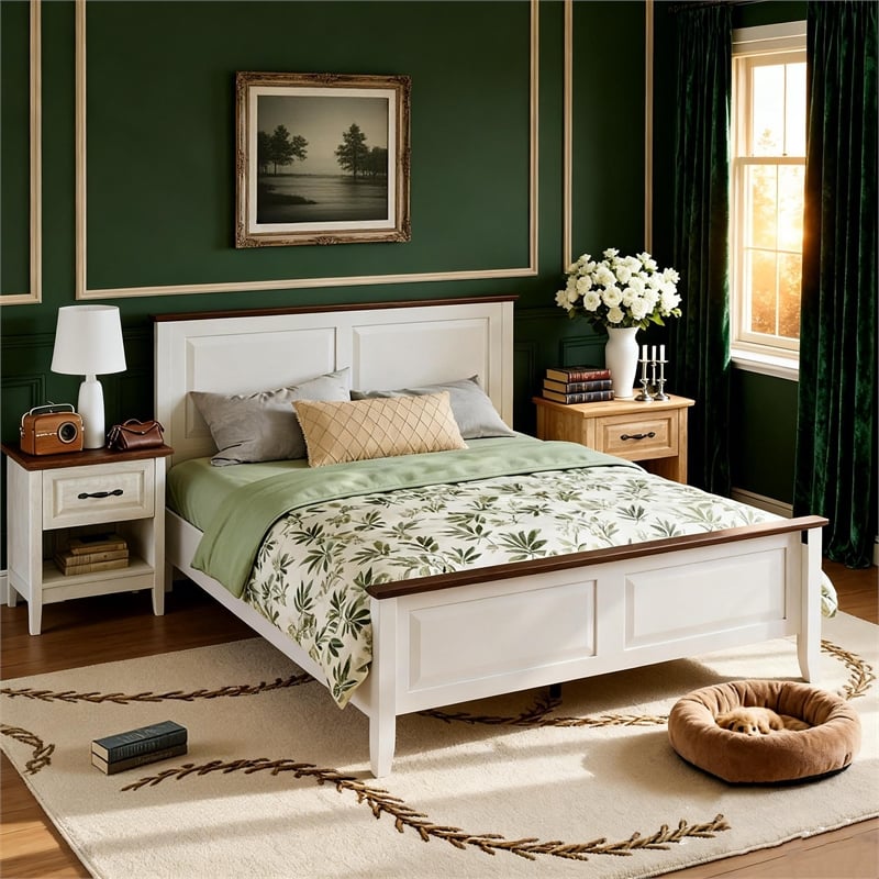 Rustic Full Bed Frame White Headboard Footboard No Box Spring