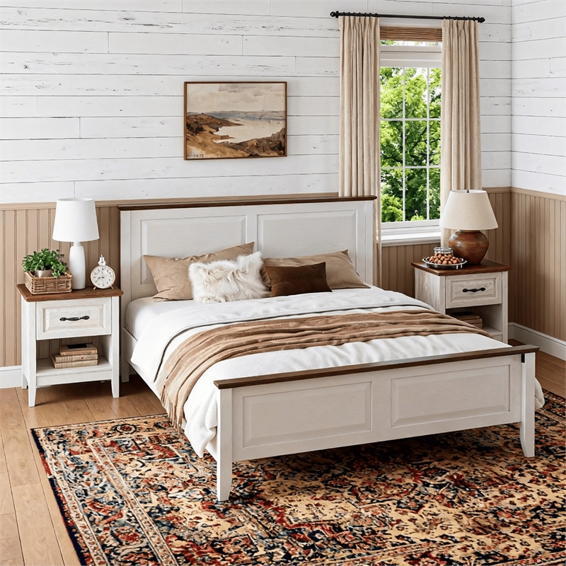 Rustic Full Bed Frame White Headboard Footboard No Box Spring