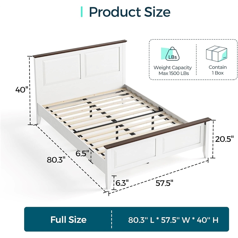 Rustic Full Bed Frame White Headboard Footboard No Box Spring