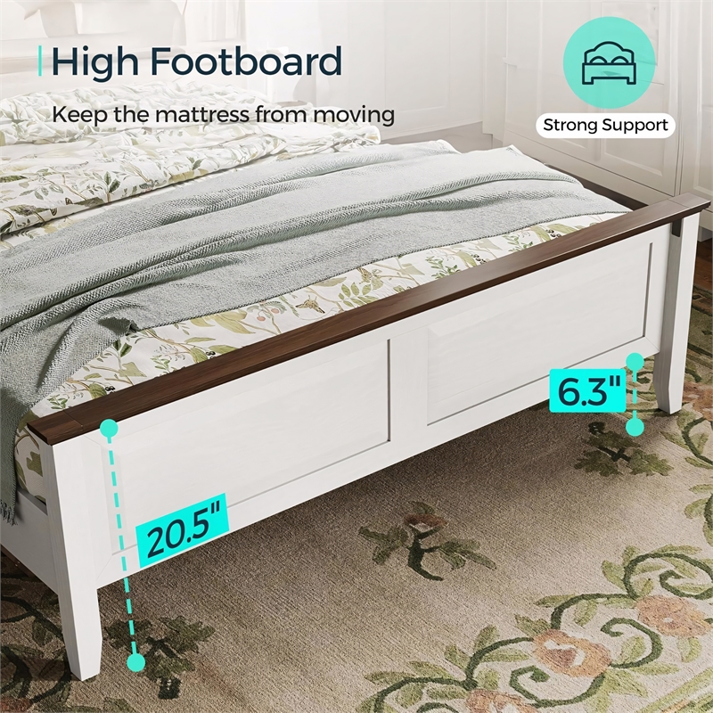Rustic Queen Bed Frame White Headboard Footboard No Box Spring