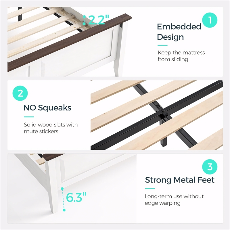 Rustic Queen Bed Frame White Headboard Footboard No Box Spring