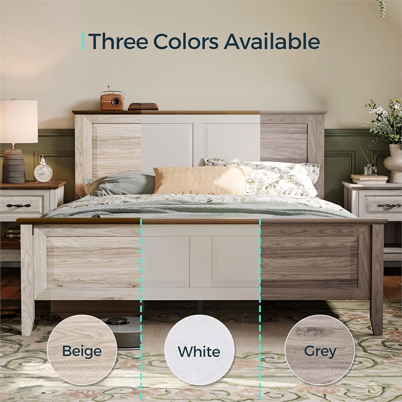 Rustic Queen Bed Frame White Headboard Footboard No Box Spring