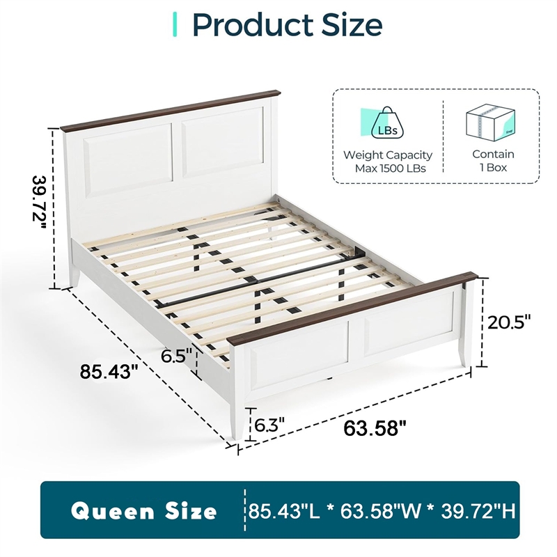 Rustic Queen Bed Frame White Headboard Footboard No Box Spring