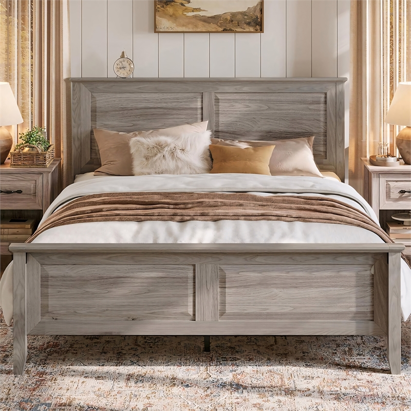 Rustic Queen Bed Frame Grey Headboard Footboard No Box Spring
