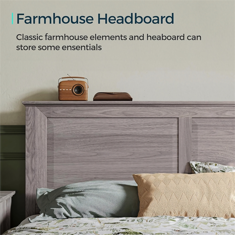 Rustic Queen Bed Frame Grey Headboard Footboard No Box Spring