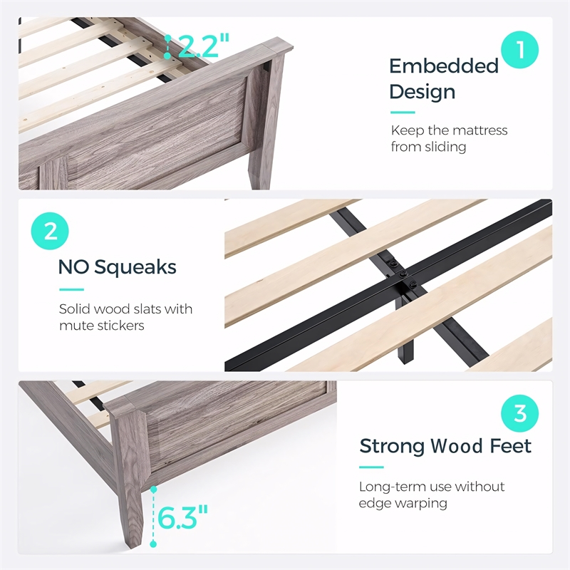 Rustic Queen Bed Frame Grey Headboard Footboard No Box Spring