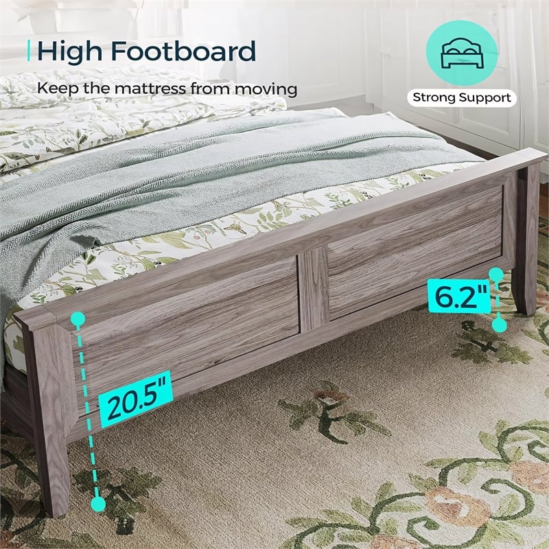 Rustic Queen Bed Frame Grey Headboard Footboard No Box Spring