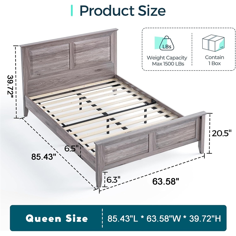 Rustic Queen Bed Frame Grey Headboard Footboard No Box Spring