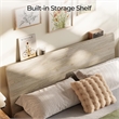 Ergonomic Full Bed Frame Beige Storage Shelf Noise-Free No Box Spring