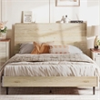 Ergonomic Full Bed Frame Beige Storage Shelf Noise-Free No Box Spring