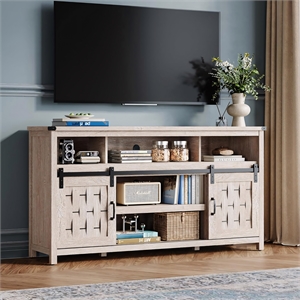 Tall Farmhouse TV Stand 70&quot Light Gray Barn Door Storage Shelves