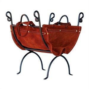 uniflame olde world iron log holder with suede leather carrier