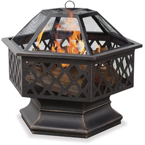 uniflame wood burning steel lattice design patio fire pit in oil rubbed bronze