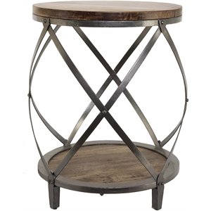 spitiko homes round drum end table in black and dark mango wood