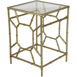 spitiko homes square bamboo end table in gold with clear glass