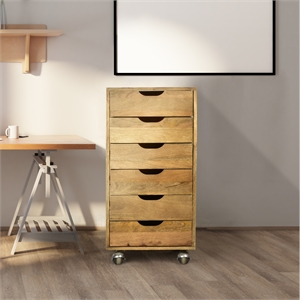 spitiko homes wood office rolling cart with 6 drawers natural / 15x12x29