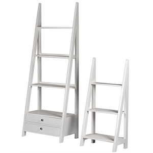 wooden set of 2 white foldable shelving with 2 drawers/43x21x11 & 27x15x72 inch