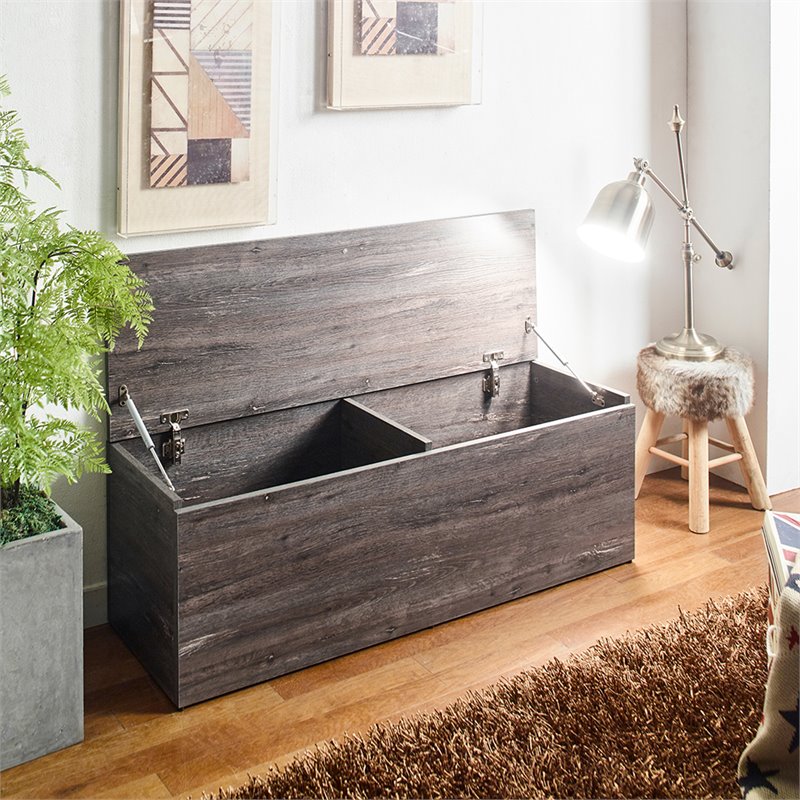 Klair Living Dean Farmhouse Wood Storage Bench in Rustic Gray