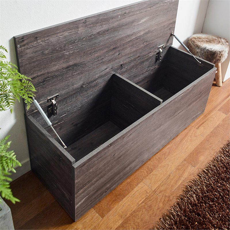 Klair Living Dean Farmhouse Wood Storage Bench in Rustic Gray