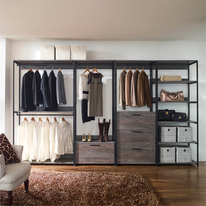 Klair Living Monica Wood and Metal Walk-in Closet with 1-Drawer in Rustic Gray