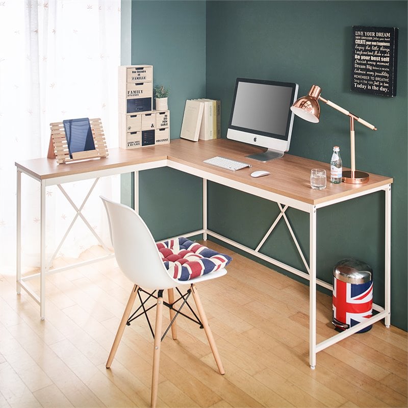 Klair Living Olympus Contemporary Wood and Metal Corner Desk in Oak