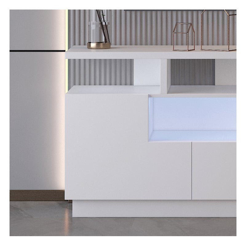 Alexa Contemporary TV Stand with Lights in Glossy White