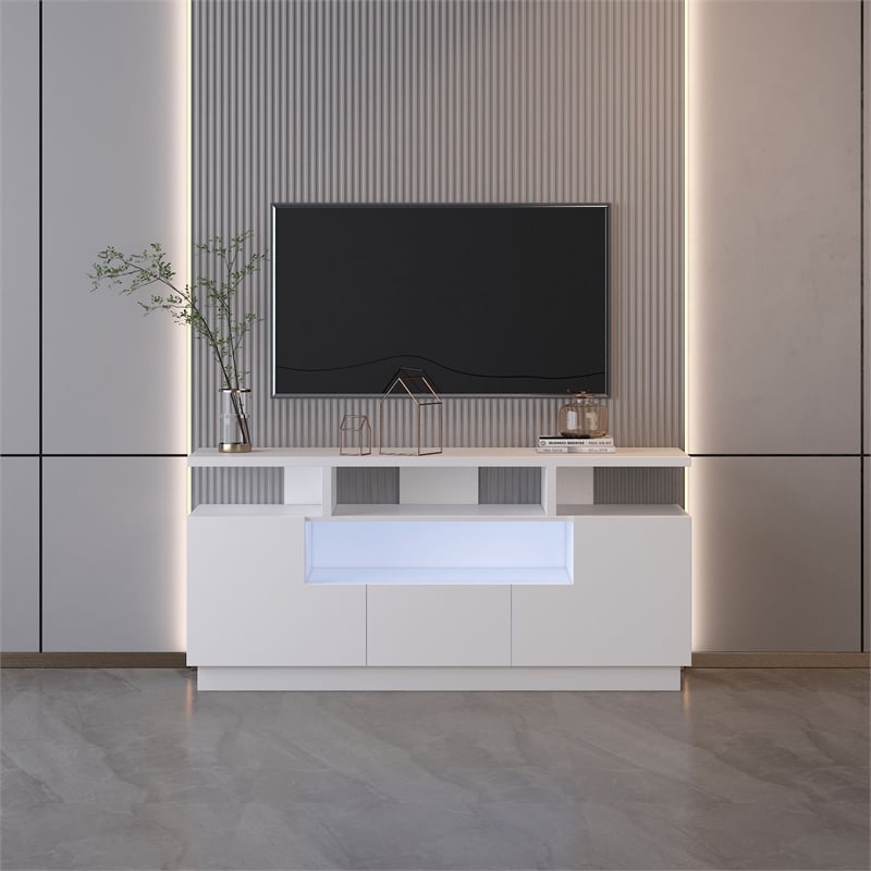 Alexa Contemporary TV Stand with Lights in Glossy White