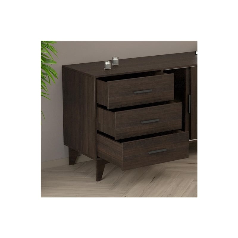 Parker TV Stand with Sliding Doors and Drawers in Dark Brown