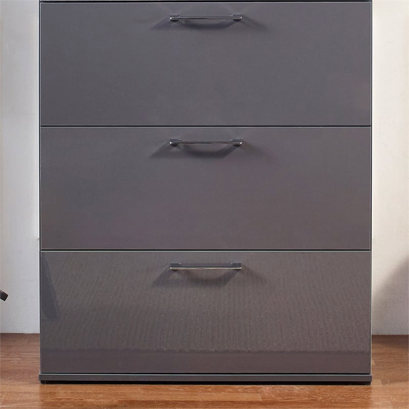 Klair Living Bliss Glossy 4-Drawer Engineered Wood Jumbo Chest in Dark Gray