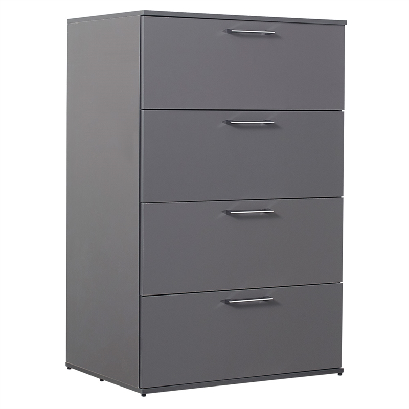 Klair Living Bliss Glossy 4-Drawer Engineered Wood Jumbo Chest in Dark Gray