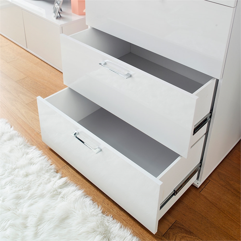 Klair Living Bliss Glossy 4-Drawer Engineered Wood Jumbo Chest in White
