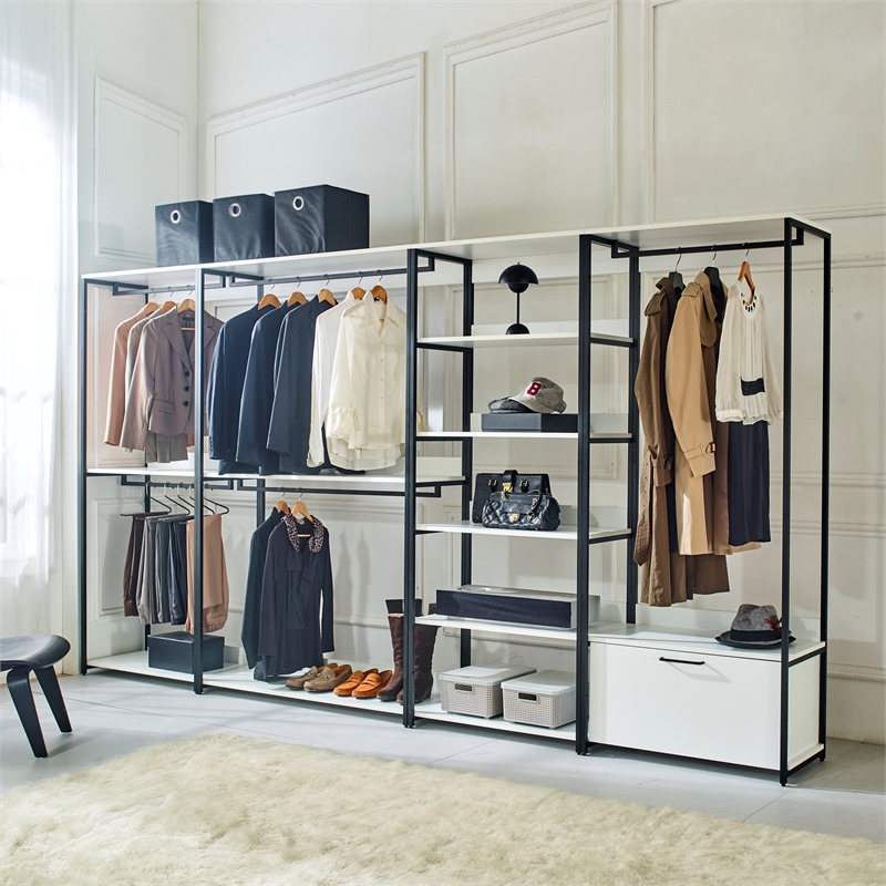 Fiona White Freestanding Walk in Wood Closet System with Metal Frame