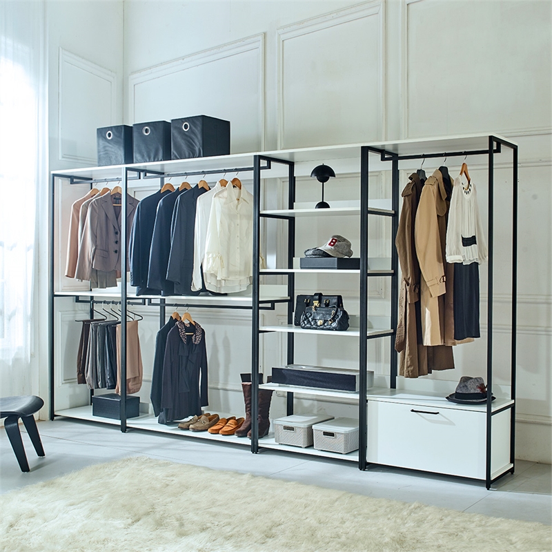 Fiona White Freestanding Walk in Wood Closet System with Metal Frame