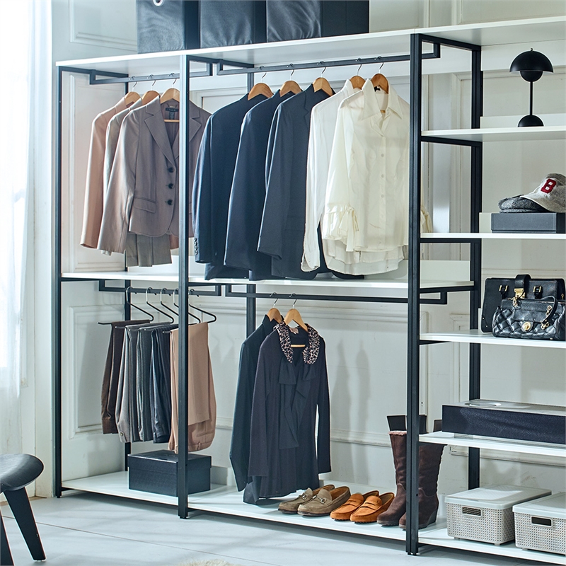 Fiona White Freestanding Walk in Wood Closet System with Metal Frame