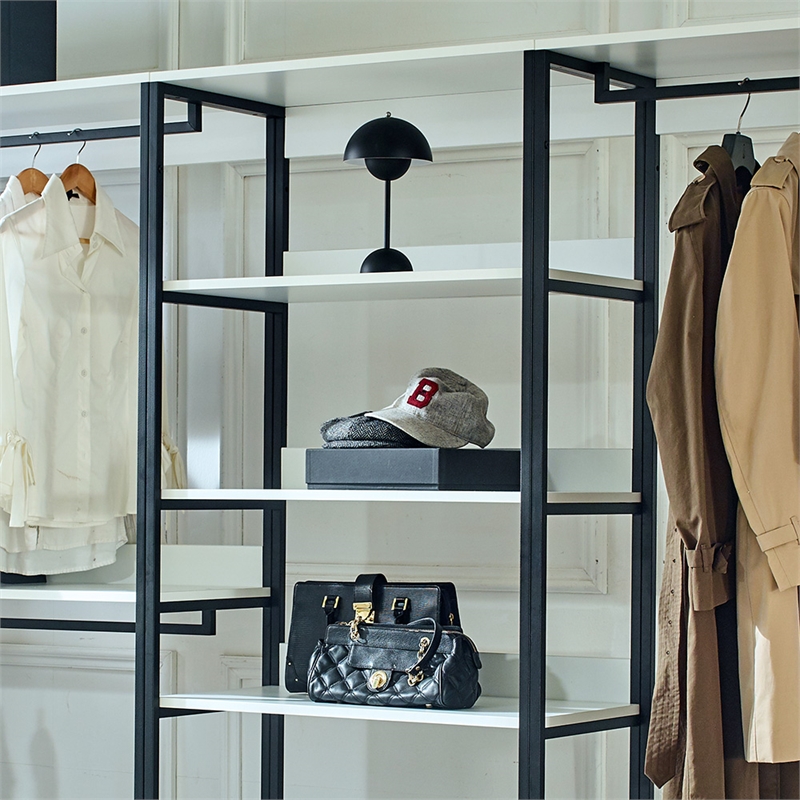 Fiona White Freestanding Walk in Wood Closet System with Metal Frame
