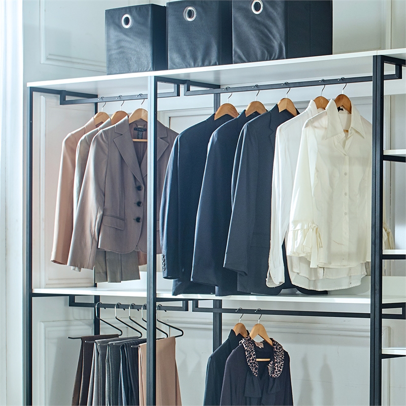 Fiona White Freestanding Walk in Wood Closet System with Metal Frame