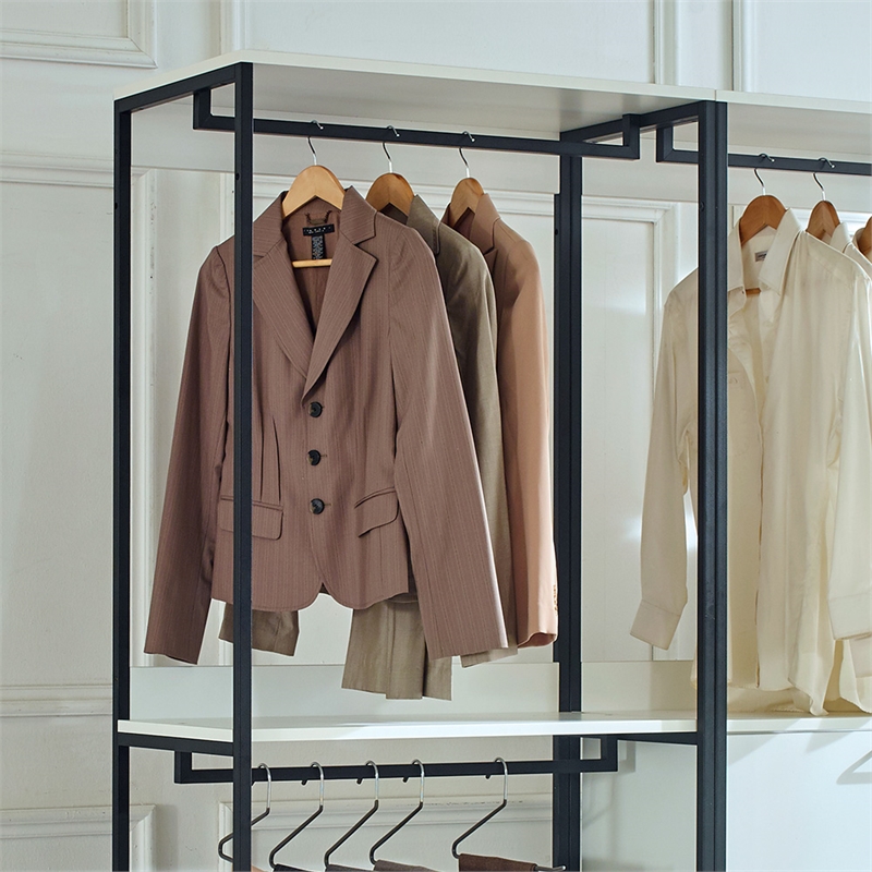Fiona White Freestanding Walk in Wood Closet System with Metal Frame