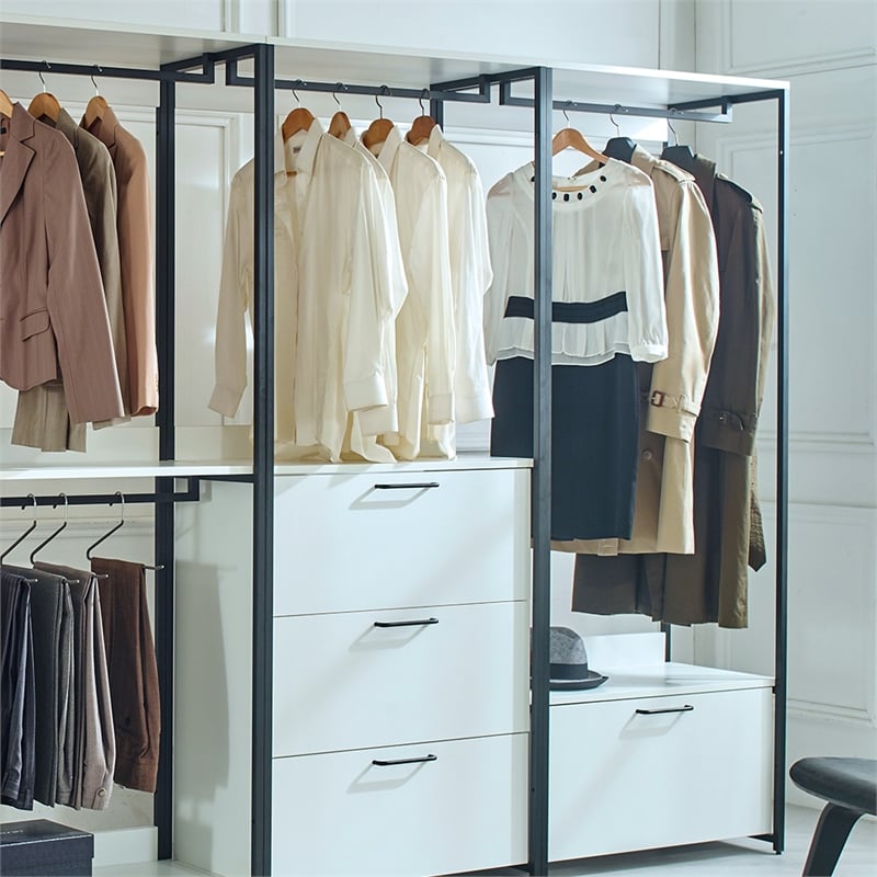 Fiona White Freestanding Walk in Wood Closet System with Metal Frame