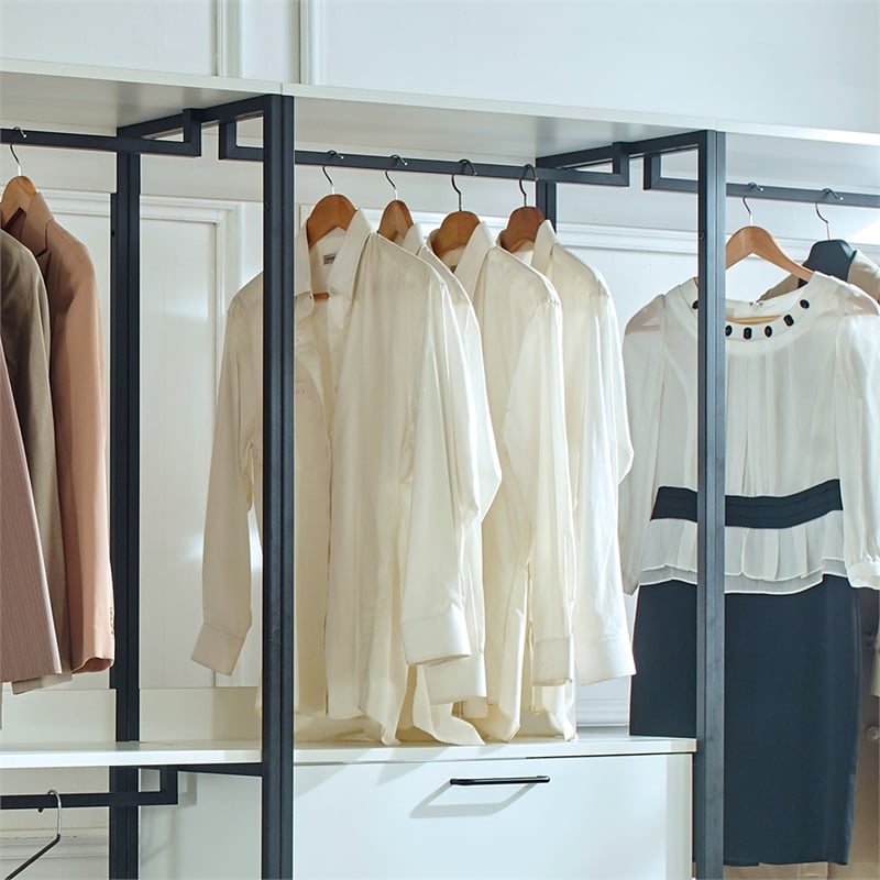 Fiona White Freestanding Walk in Wood Closet System with Metal Frame
