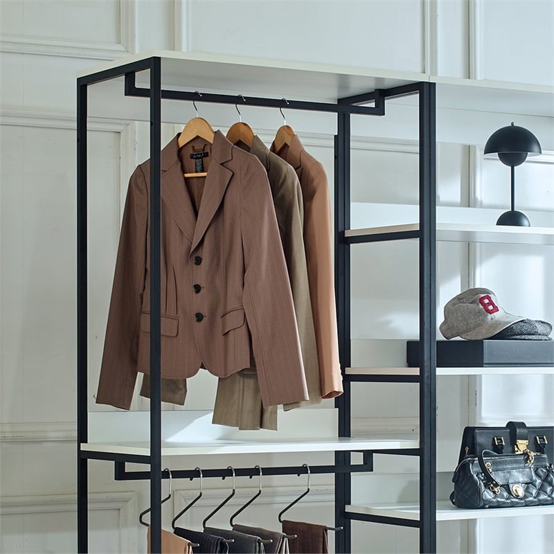 Fiona White Freestanding Walk in Wood Closet System with Metal Frame