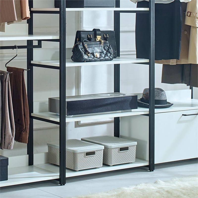 Fiona White Freestanding Walk in Wood Closet System with Metal Frame