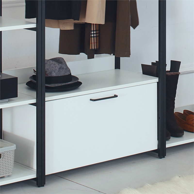 Fiona White Freestanding Walk in Wood Closet System with Metal Frame