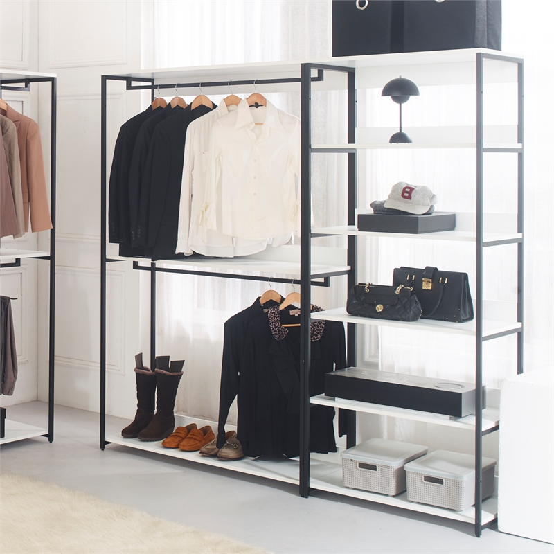 Fiona White Freestanding Walk in Wood Closet System with Metal Frame