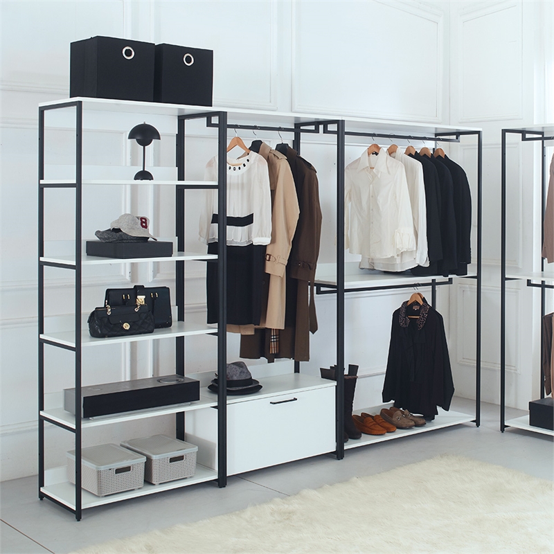 Fiona White Freestanding Walk in Wood Closet System with Metal Frame