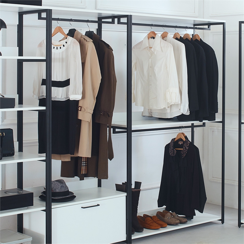 Fiona White Freestanding Walk in Wood Closet System with Metal Frame