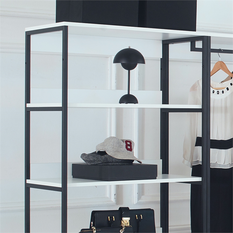 Fiona White Freestanding Walk in Wood Closet System with Metal Frame