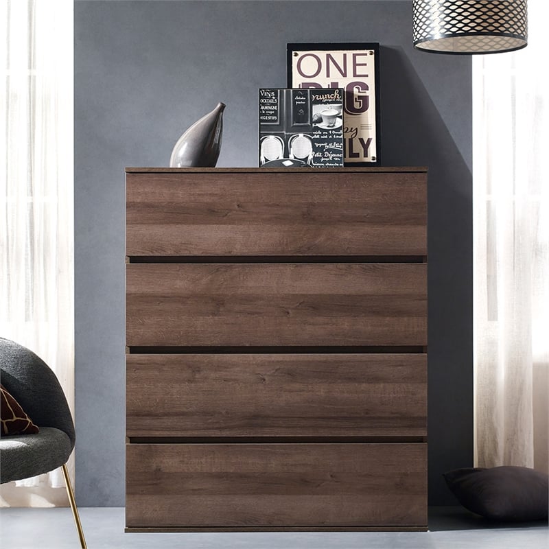 Klair Living Liv 4-Drawer Contemporary Engineered Wood Chest in Walnut Brown