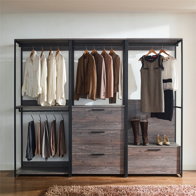 Klair Living Monica Contemporary Engineered Wood & Metal Closet in Gray/Black